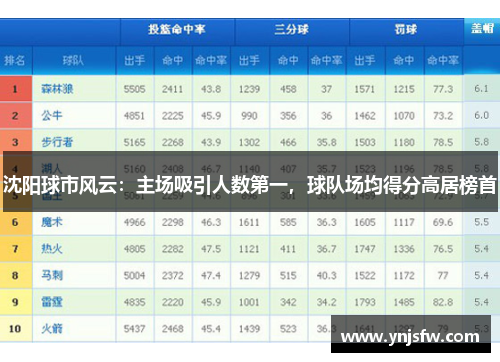 沈阳球市风云：主场吸引人数第一，球队场均得分高居榜首